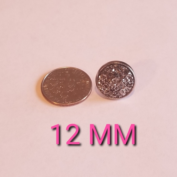 2 Pair Black/Silver Faux Druzy Stud Earrings - Picture 4 of 5